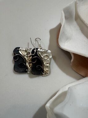 Handcrafted Black and Silver Artistic Earrings Boho and Trendy!